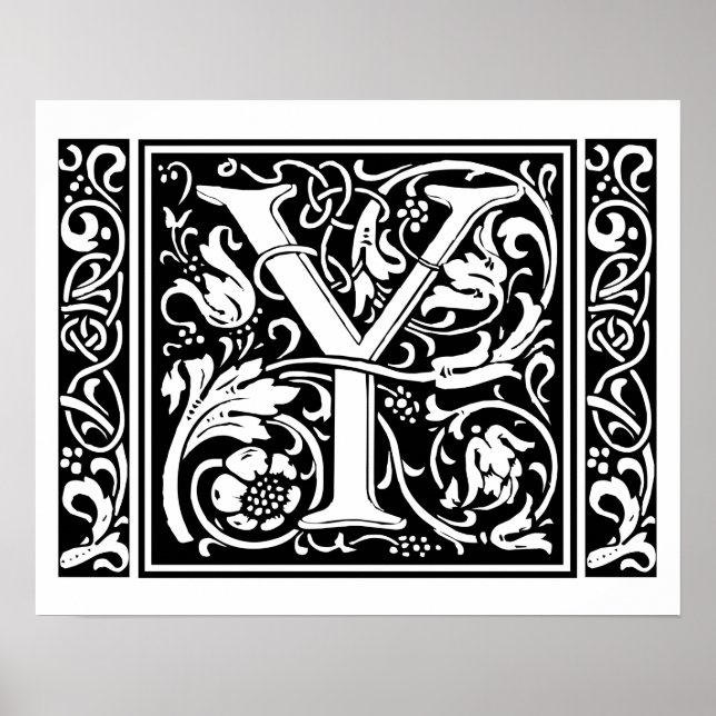Letter Y Medieval Monogram Art Nouveau Poster (Vorne)
