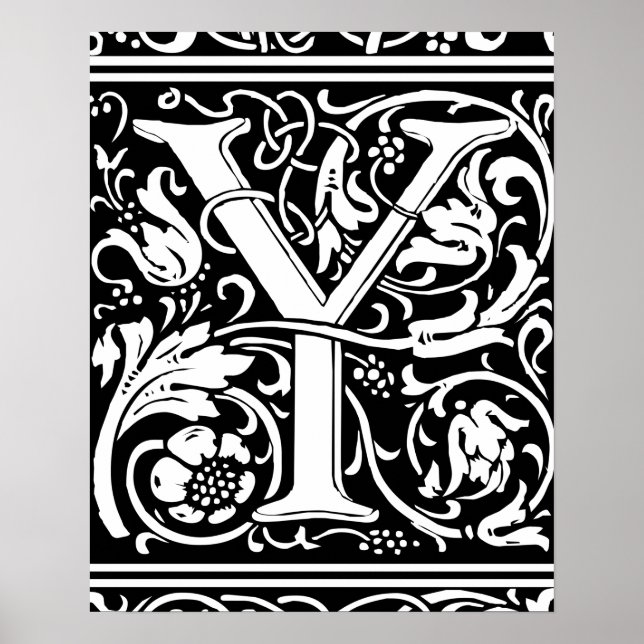 Letter Y Medieval Monogram Art Nouveau Poster (Vorne)