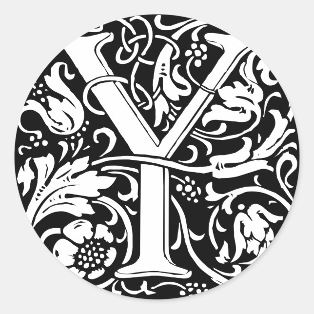 Letter Y Medieval Monogram Art Nouveau Runder Aufkleber (Vorderseite)