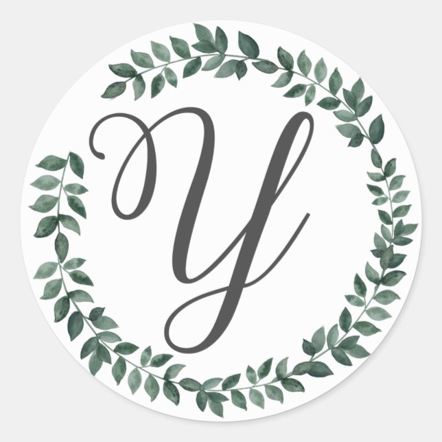 Letter Y Monogram Minimalistischer botanischer Lea Runder Aufkleber (Vorderseite)