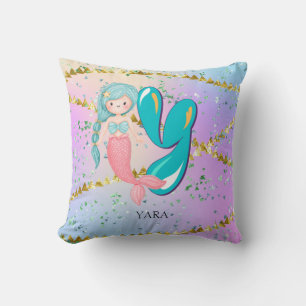 Letter Y Monogram Watercolor Niedlich Mermaid Kind Kissen