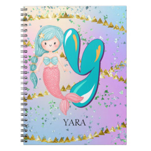 Letter Y Monogram Watercolor Niedlich Mermaid Kind Notizblock