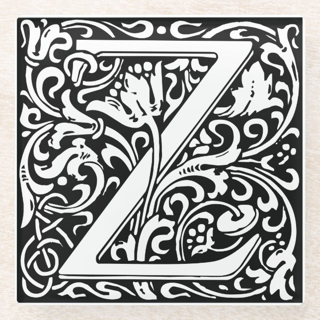 Letter Z art nouveau black and white Tile Glasuntersetzer (Vorderseite)