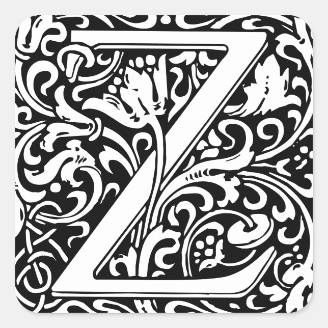 Letter Z art nouveau schwarz-weiß Tile Quadratischer Aufkleber (Vorderseite)