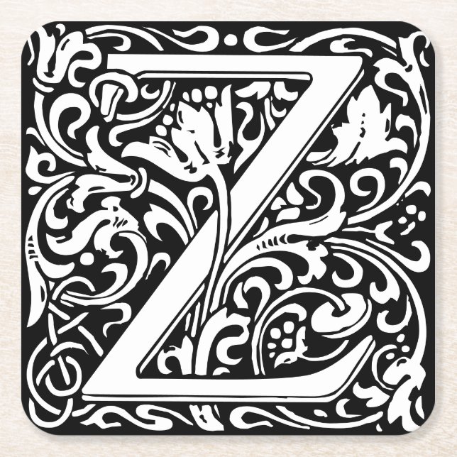Letter Z art nouveau schwarz-weiß Tile Rechteckiger Pappuntersetzer (Vorderseite)