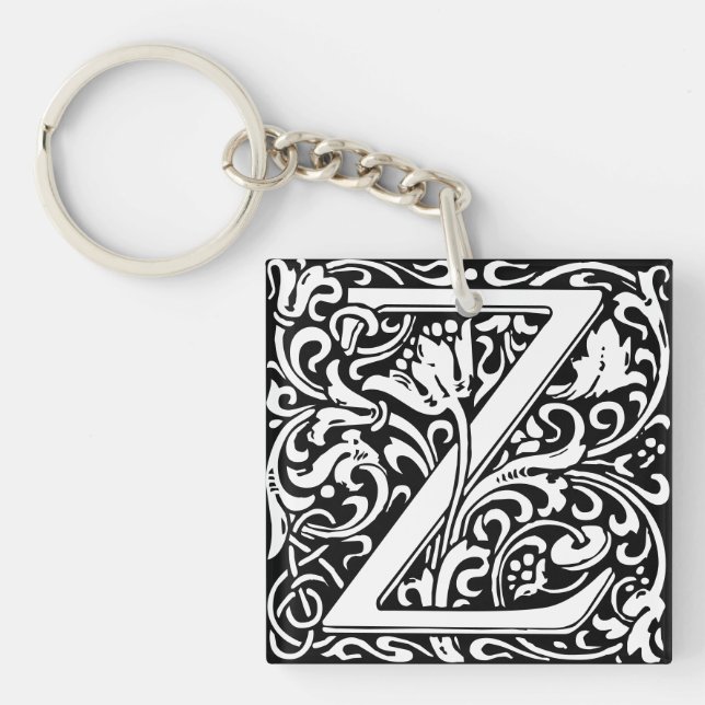 Letter Z art nouveau schwarz-weiß Tile Schlüsselanhänger (Vorderseite)