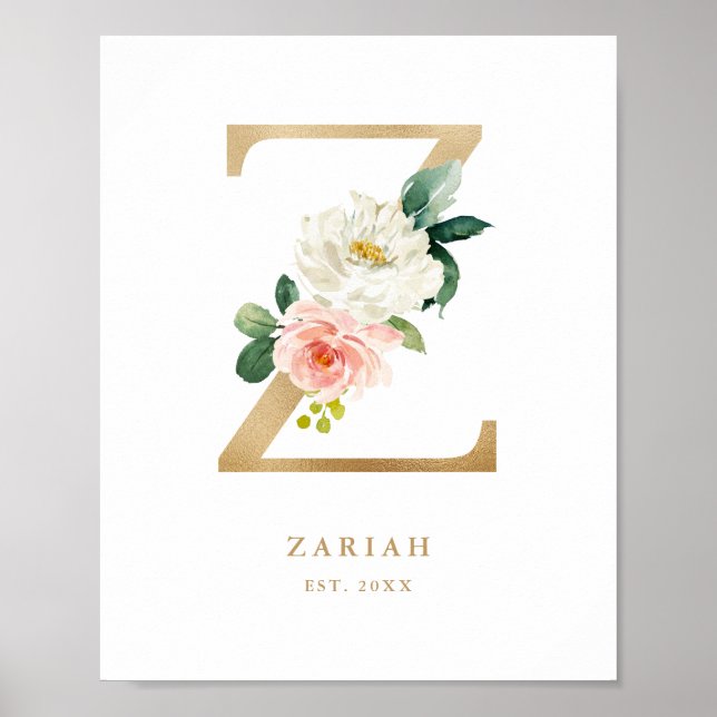 Letter Z Blush Monogram Gold Foil Kinderzimmer Poster (Vorne)
