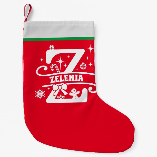 Letter Z Christmas Monogram, Anfangsname Red White Kleiner Weihnachtsstrumpf (Vorderseite)