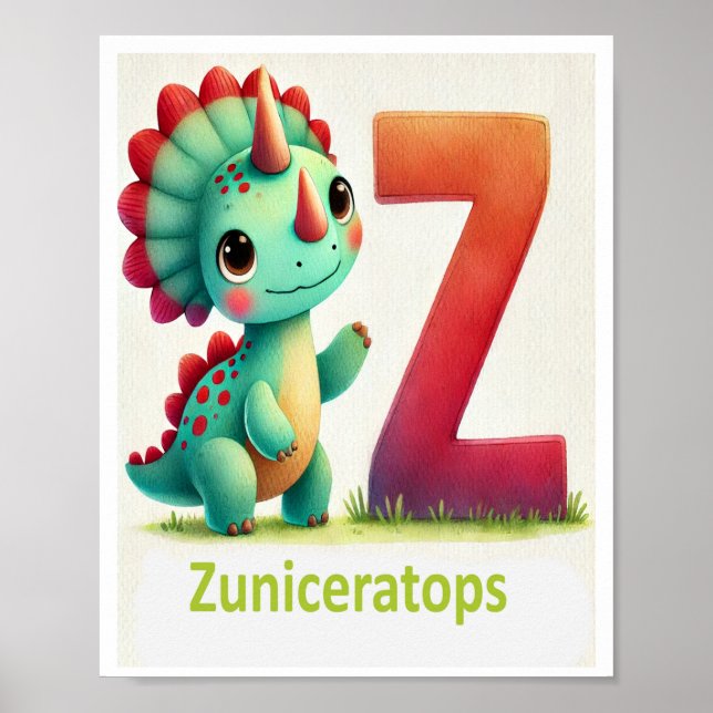 Letter Z, Dinosaur Alphabet Watercolor Poster (Vorne)