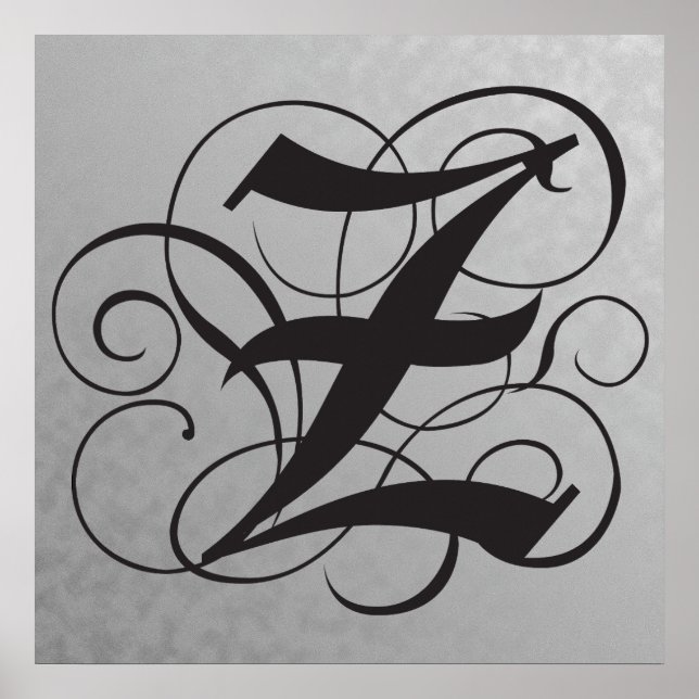 Letter Z, Gothic Monogram Black Poster (Vorne)