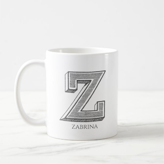 Letter Z Gray Monogram Modern Name Kaffeetasse (Links)