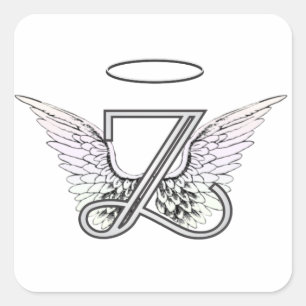 Letter Z Initial Monogram mit Angel Wings & Halo Quadratischer Aufkleber