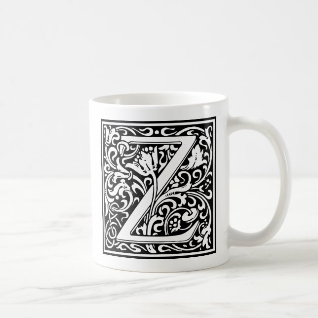 Letter Z Medieval Monogram Art Nouveau Kaffeetasse (Rechts)