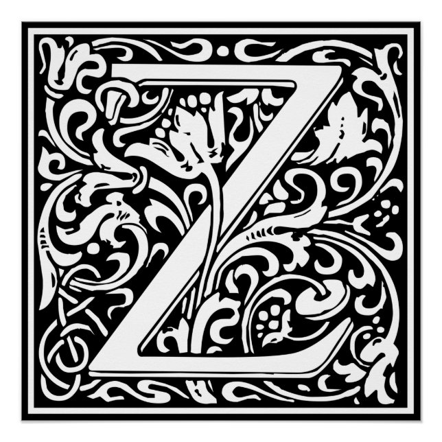 Letter Z Medieval Monogram Art Nouveau Poster (Vorderseite)
