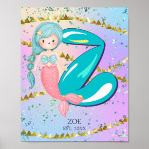 Letter Z Monogram Niedliches Mermaid-Kinderzimmer Poster