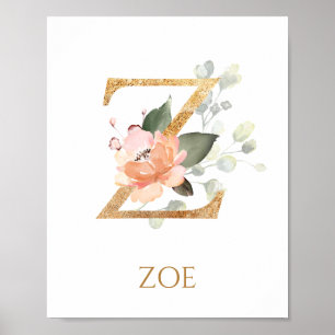 Letter Z Monogram Pink Peach Rose Kinderzimmer Pos Poster
