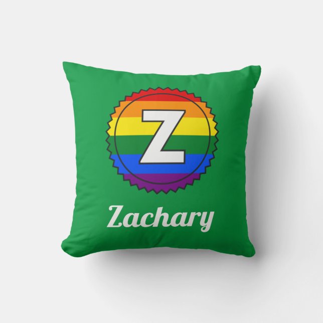 Letter Z & Name Gay Pride Rainbow Monogram - Green Kissen (Vorderseite)