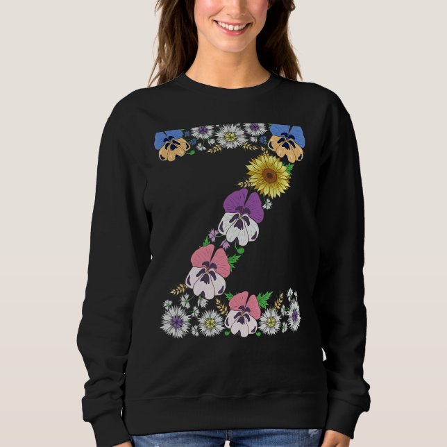 Letter Z Niedlich Initial Monogram Floral Alphabet Sweatshirt (Vorderseite)