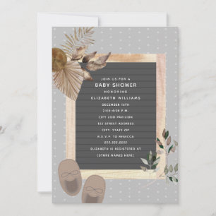 Letterboard Baby Shoes Boho Botanical Baby Shower  Einladung