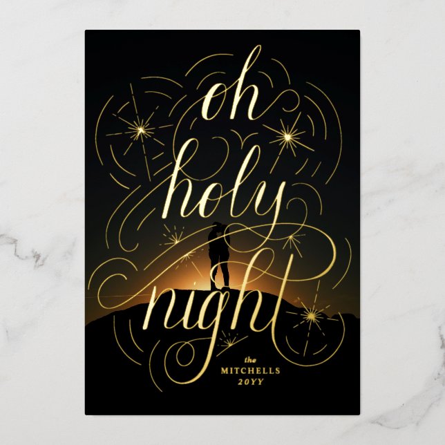 Lettered Oh Holy Night Folien Feiertagskarte (Vorderseite)