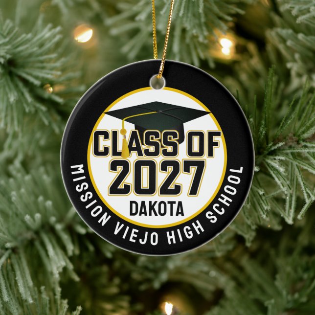 Letterman Class of 2027 Photo Graduation Keramik Ornament (Baum)