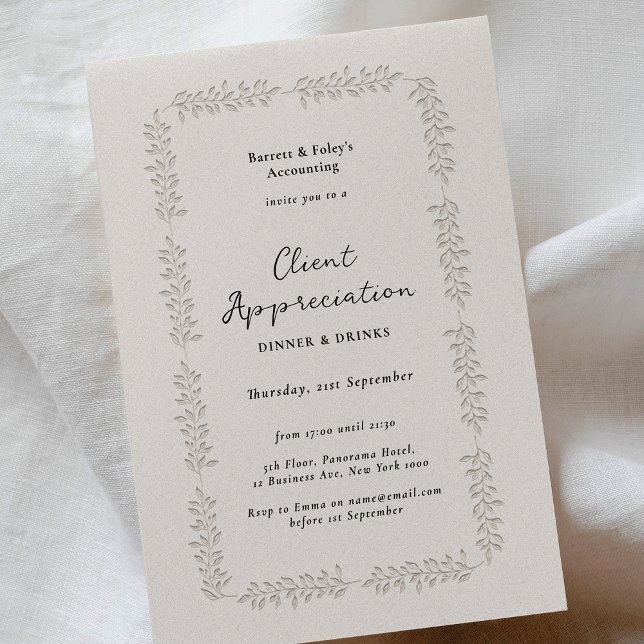 Letterpress Effect Client Appreciating Business Einladung (Faux letterpress effect minimal company event invitation)