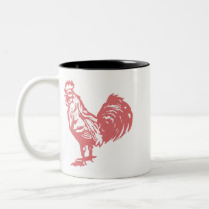 Letterpress-Stil Roter Hahn Zweifarbige Tasse