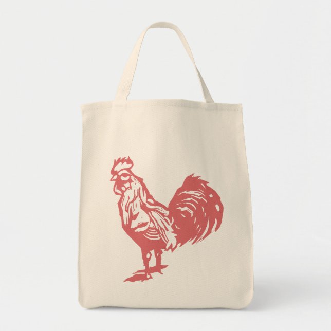 Letterpress Style Red Rooster Tragetasche (Vorne)