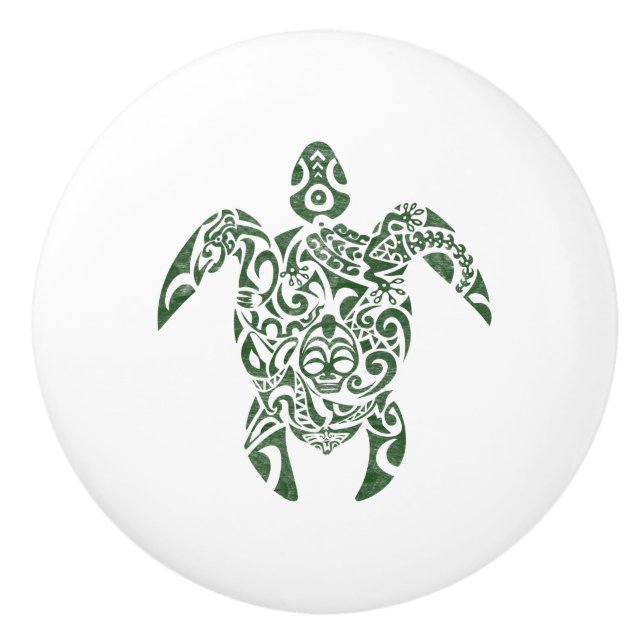 Letterpress Tribal Style Turtle Keramikknauf (Vorderseite)