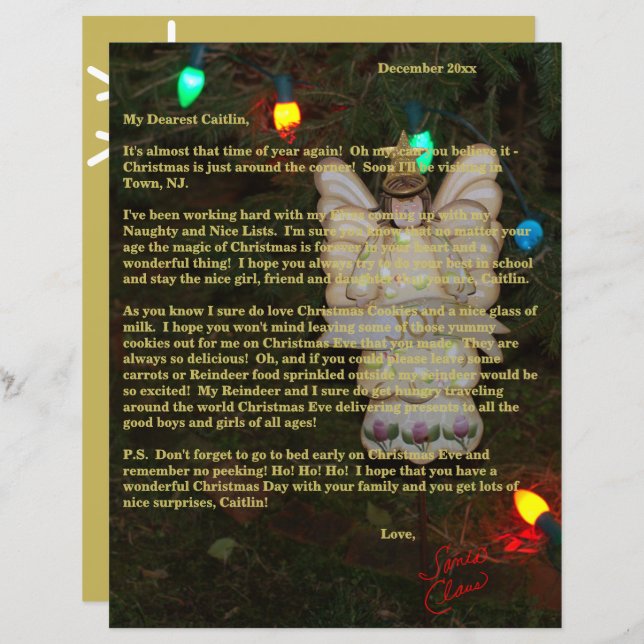 Letters from Santa Gold Angel Lights Name  (Vorne/Hinten)