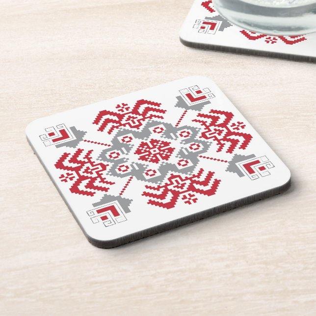 Lettisch Auseklis Folk Art geometrischer Medaillon Getränkeuntersetzer (Linke Seite)