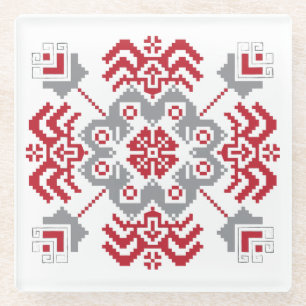 Lettisch Auseklis Folk Art geometrischer Medaillon Glasuntersetzer