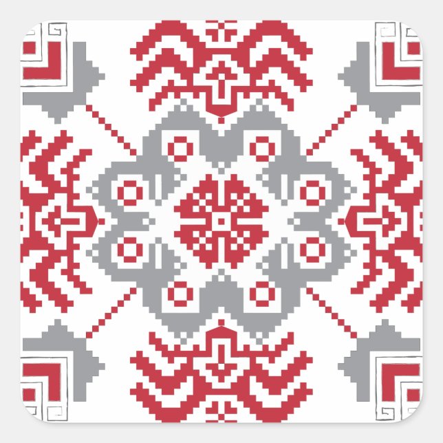 Lettisch Auseklis Folk Art geometrischer Medaillon Quadratischer Aufkleber (Vorderseite)