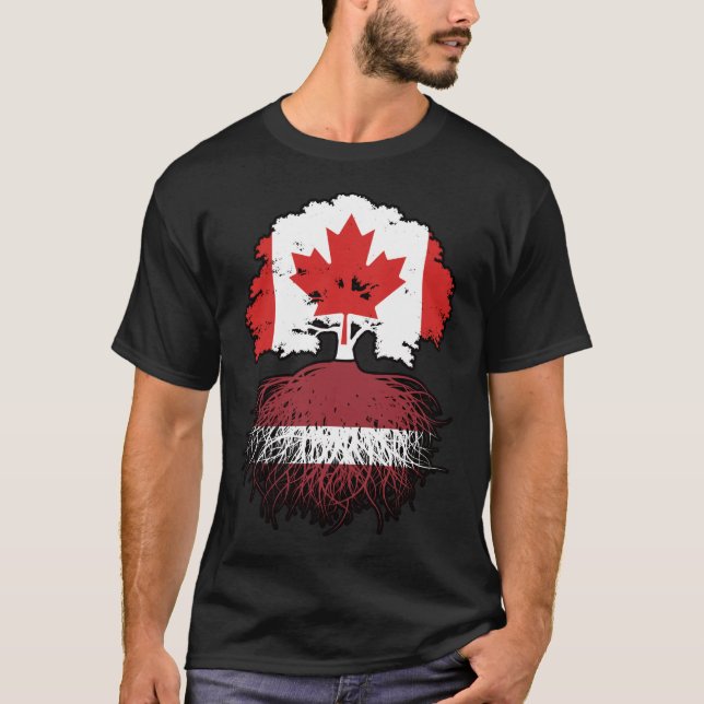 Lettisch Canadian Canada Tree Roots Flag T-Shirt (Vorderseite)