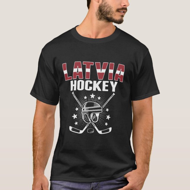 Lettische Eishockey Fans Jersey Lettische Flagge P T-Shirt (Vorderseite)