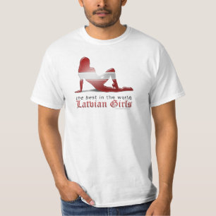 Lettische Mädchen-Silhouette-Flagge T-Shirt