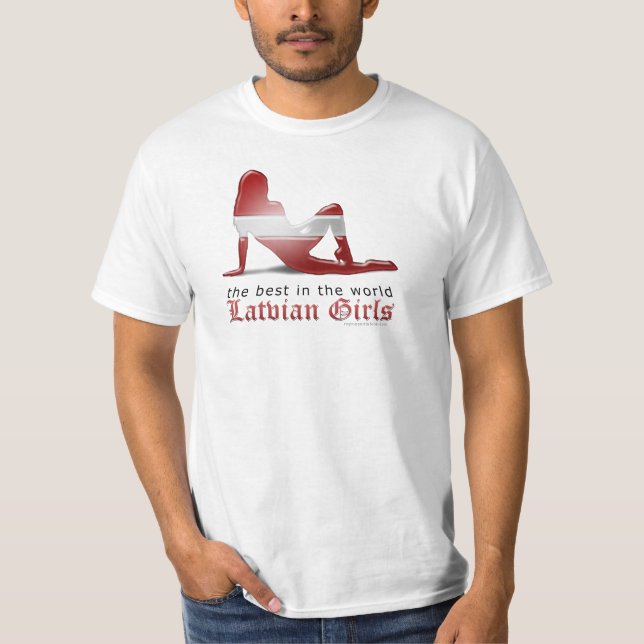 Lettische Mädchen-Silhouette-Flagge T-Shirt (Vorderseite)