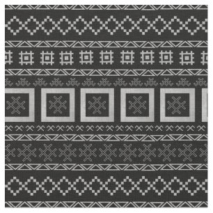 Lettische traditionelle Symbole auf Mudcloth Black Stoff