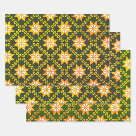 Lettische Vintage grüne Volkskunst Auseklis Muster Geschenkpapier Set