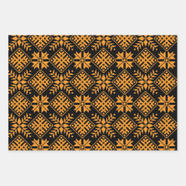 Lettische Vintage Schwarz-, Orange-, Grau-Folk-Kun Geschenkpapier Set