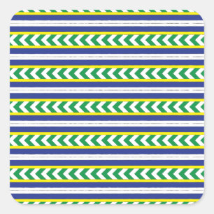 Lettische Volkskunst in Grün und Blau Quadratischer Aufkleber