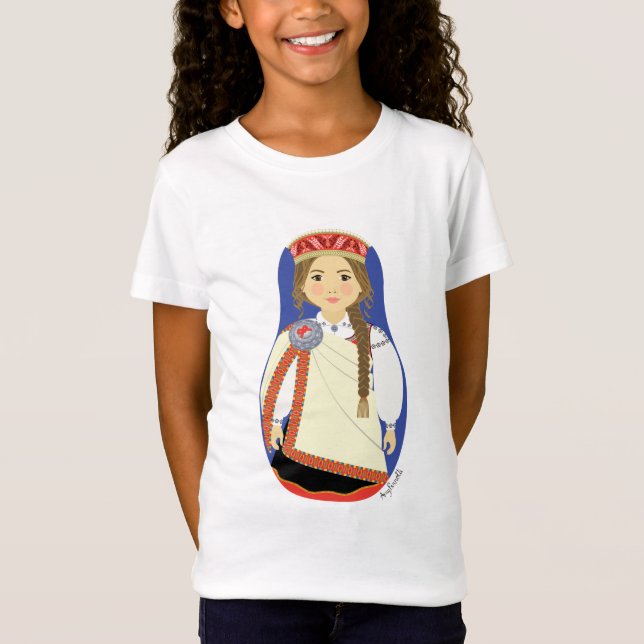 Lettischer T - Shirt Brünett Matryoshka Girls (Vorderseite)