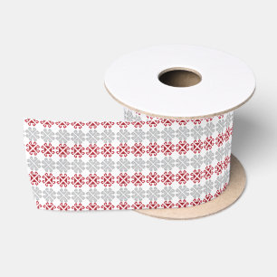 Lettisches rot-graues geometrisches Mondkreuz Satinband