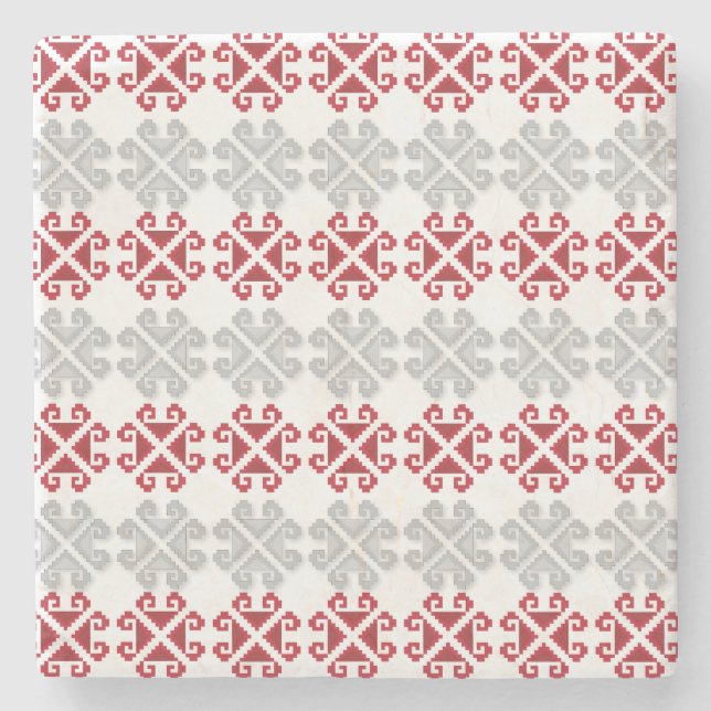 Lettisches rot-graues geometrisches Mondkreuz Steinuntersetzer (Vorderseite)