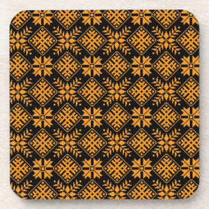 Lettisches Vintages Schwarz-Orange-Folkloremuster Getränkeuntersetzer