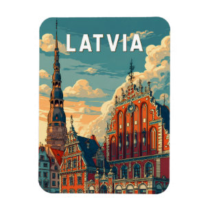Lettland Illustration Reise Kunst Vintage Magnet