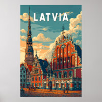 Lettland Illustration Reise Kunst Vintage