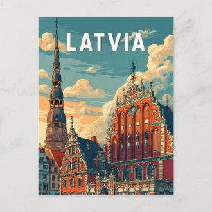 Lettland Illustration Reise Kunst Vintage Postkarte