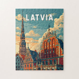 Lettland Illustration Reise Kunst Vintage Puzzle