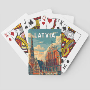 Lettland Illustration Reise Kunst Vintage Spielkarten